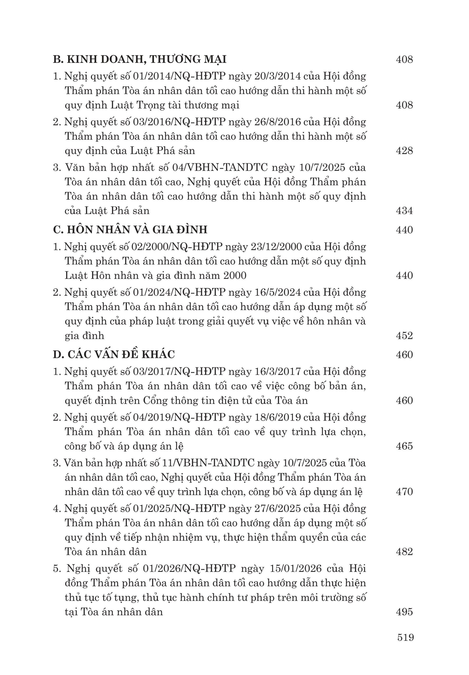 Các nghị quyết của Hội đồng Thẩm phán Tòa án nhân dân tối cao về hình sự, tố tụng hình sự, dân sự, tố tụng dân sự, hành chính, kinh doanh, thương mại, hôn nhân và gia đình (từ năm 1986 đến năm 2026) - Ảnh 7